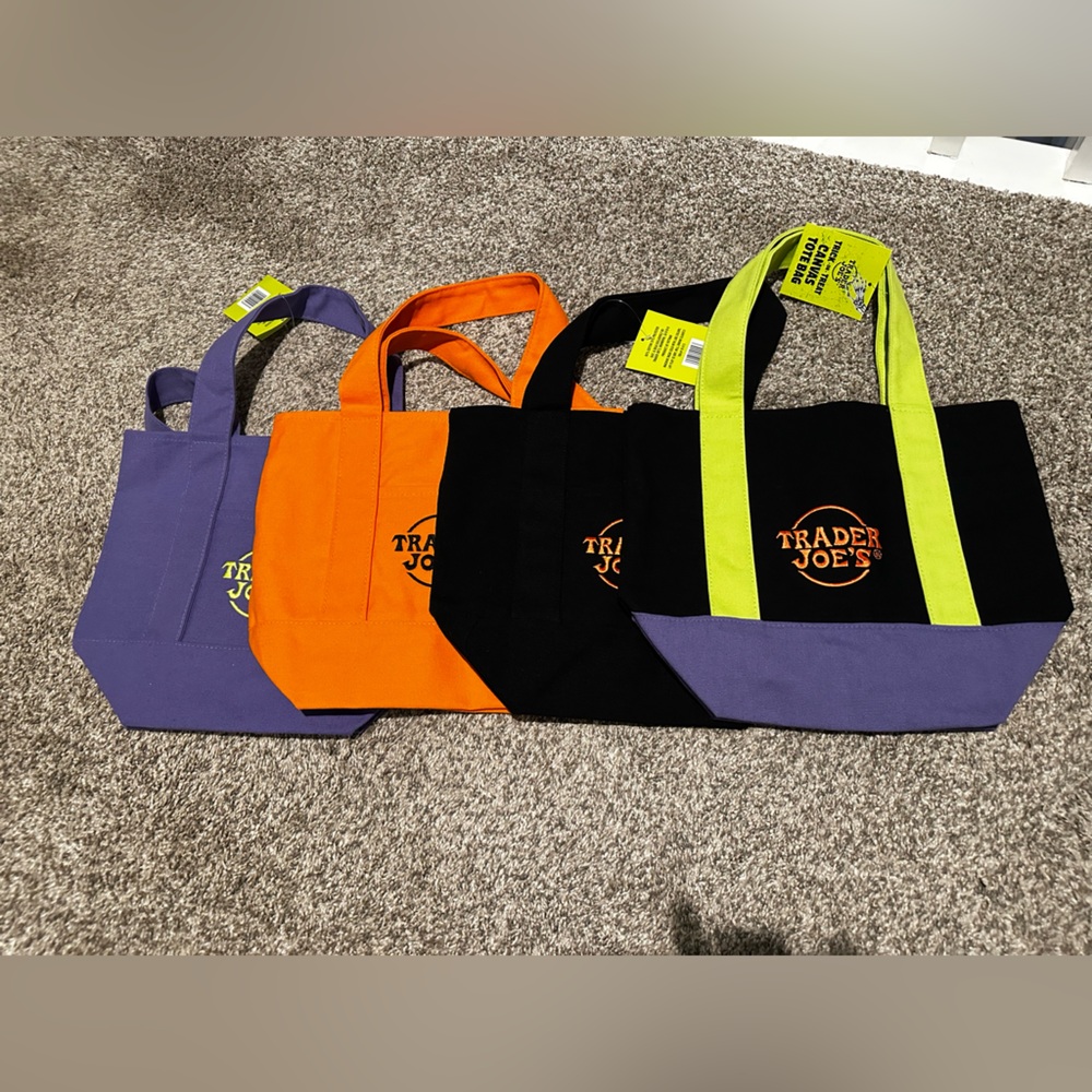 Trader Joe's Mini Canvas Tote Bag Set - Limited Edition Assorted Bright Colors